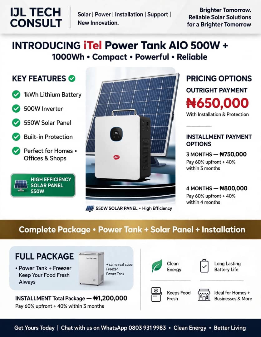 Itel 500 watt solar generator complete solution(installmental payment available)
